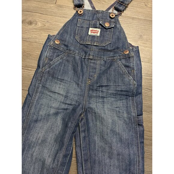 Vintage LEVI'S Blue Denim Toddler Baby Carpenter Overalls 18 Months Dark Wash - Picture 2 of 6
